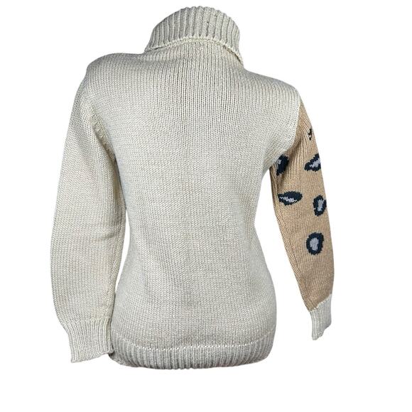 Vtg the Italian Mob Sweater Tan Leopard Turtleneck Womens Size Large Fits Medium - Picture 5 of 8